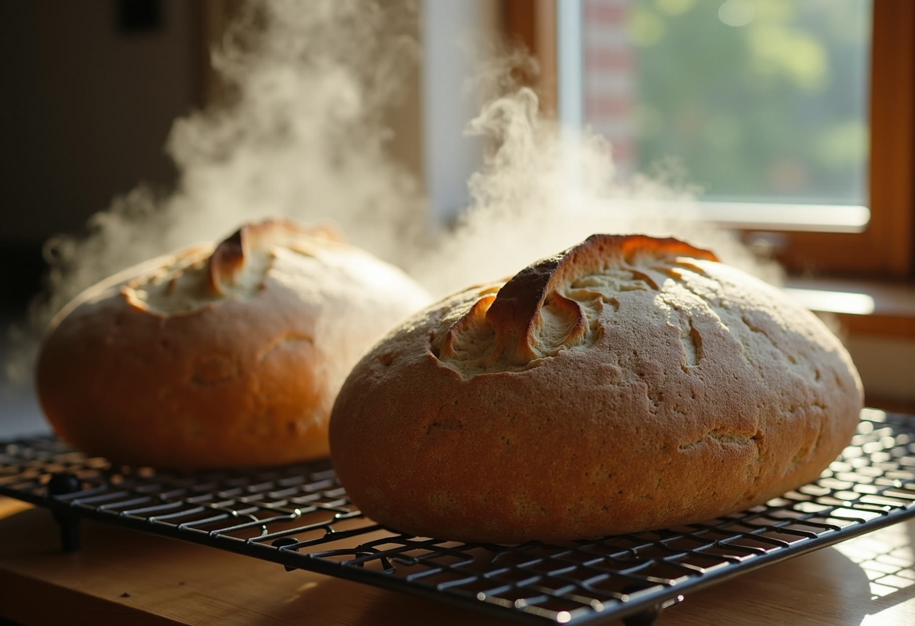Country sourdough scored and cooling on the rack