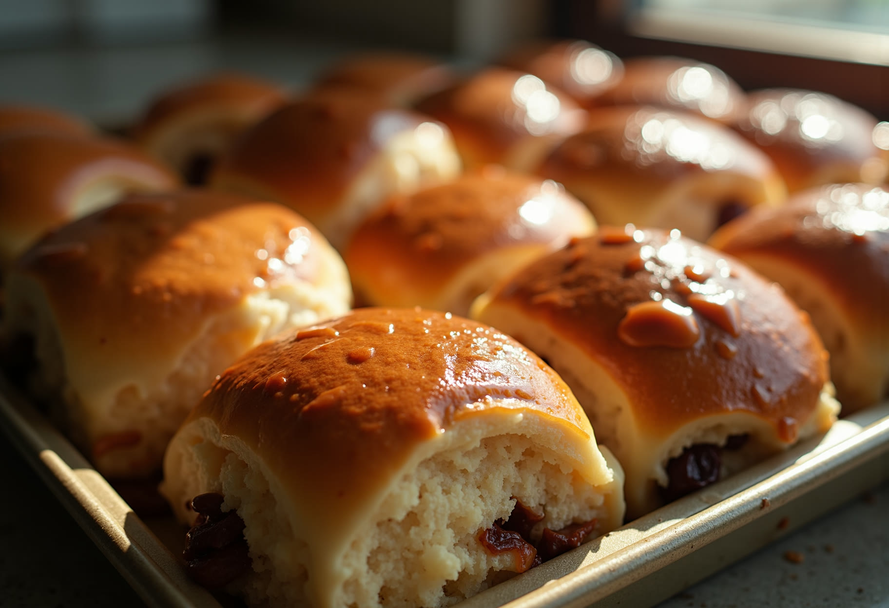 Morning buns glazed straight out of the pan